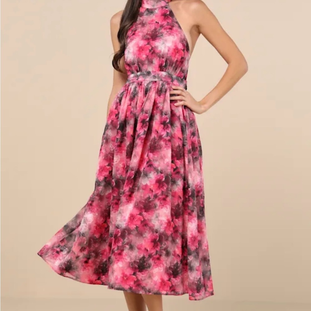 Lulu's Vibrant Pink and Black Midi Dress